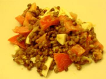 Photo recette Salade aux lentilles, tomates et oeufs