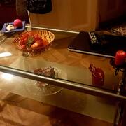 Antiquités table basse chrome verre