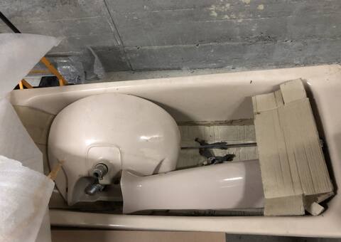 Bricolage baignoire fonte et lavabo sur colonne