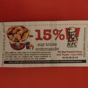 Divers coupon de réduction - 15% dans restaurants KFC