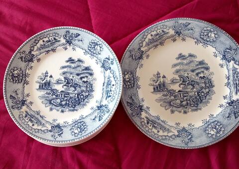 Divers 6 assiettes plates et un plat à service