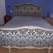 Literie lit style 15 1/2 corbeille velours bleu et beige