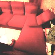 Meubles cANAPE D ANGLE bordeaux et cuir marron