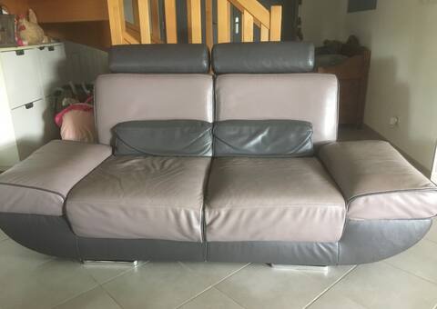 Meubles deux canapes cuir moderne gris bon etat