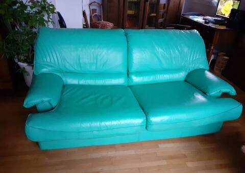 Meubles canapé cuir 3 places , vert ,