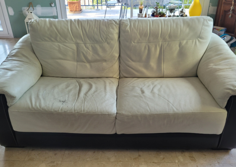 Meubles canapé cuir blanc 3p
