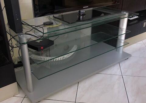 Meubles meuble TELE HIFI verre et base bois argenté TRES BON ETAT