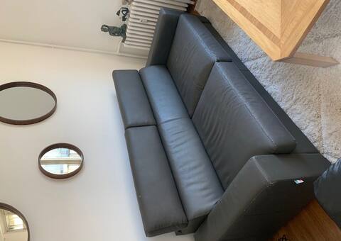 Meubles canapé lit en cuir gris vert