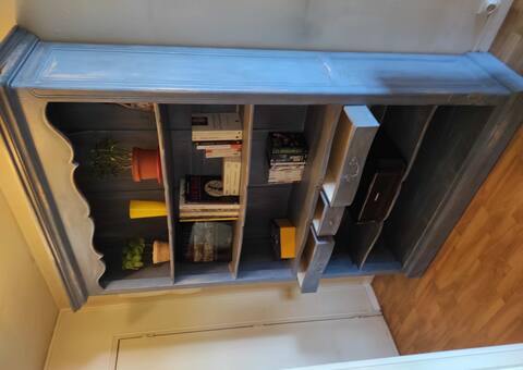 Meubles armoire - bibliothèque en bois massif 4 étagères 3 tiroirs
