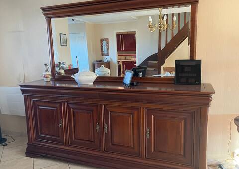 Meubles buffet bas merisier massif 4 portes 4 tiroirs sans miroir