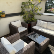 Mobilier salon de jardin + table 6 places - rotin marron