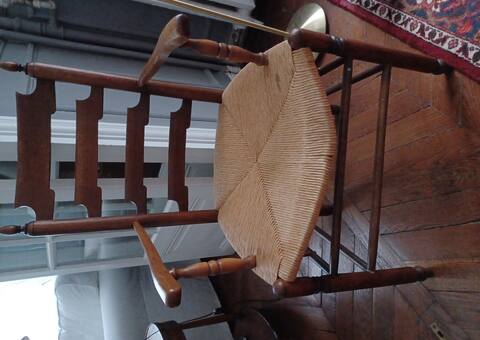 Mobilier deux fauteuils bois et assise en osier