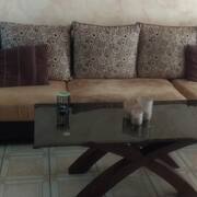 Mobilier canapé d'angle beige et marron